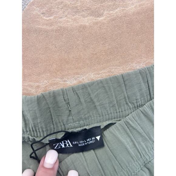 Zara Drawstring Jogger Pants Olive Green Pull On Size Large Pre-owned - Picture 2 of 3